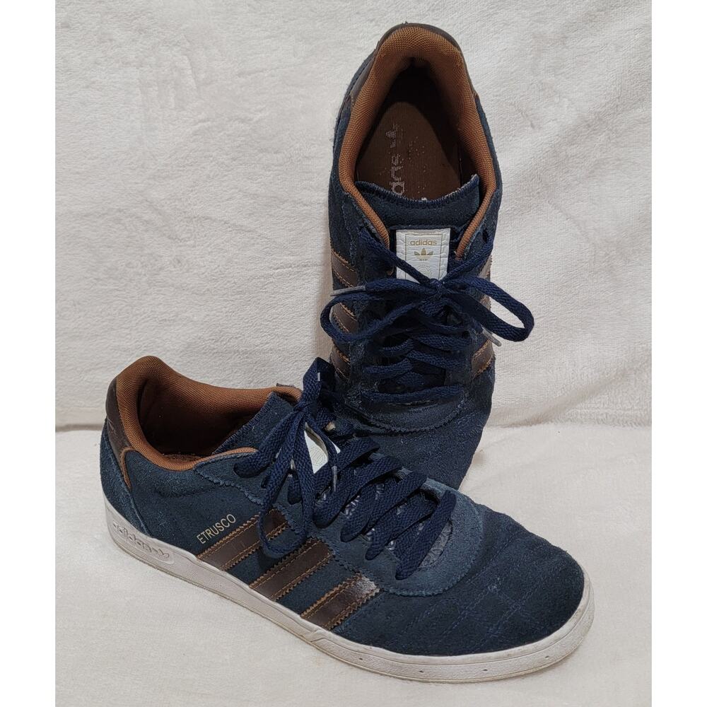 Adidas Etrusco Men Athletic Sneaker Shoe 8 Blue Suede 3 Brown Stripes G66104